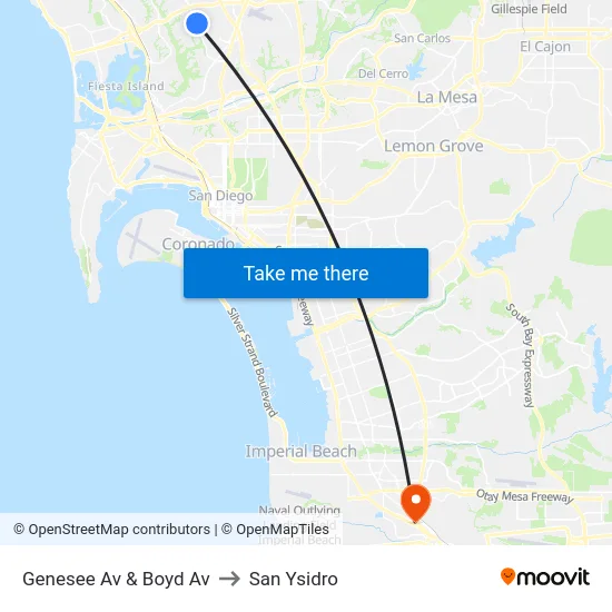 Genesee Av & Boyd Av to San Ysidro map