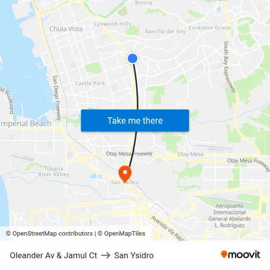 Oleander Av & Jamul Ct to San Ysidro map