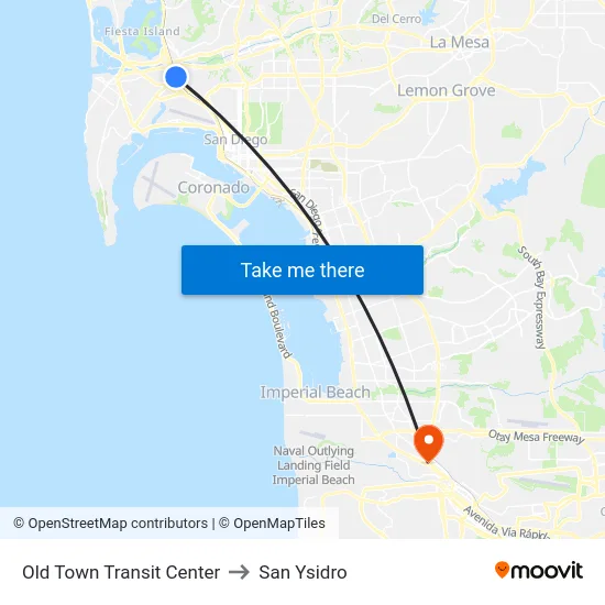 Old Town Transit Center to San Ysidro map