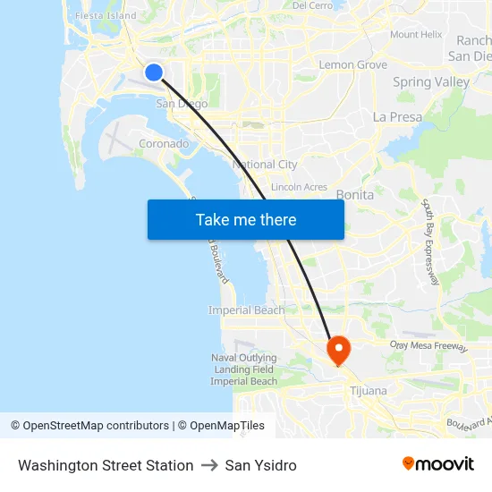 Washington Street Station to San Ysidro map