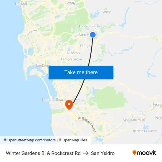 Winter Gardens Bl & Rockcrest Rd to San Ysidro map