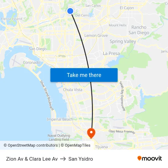 Zion Av & Clara Lee Av to San Ysidro map