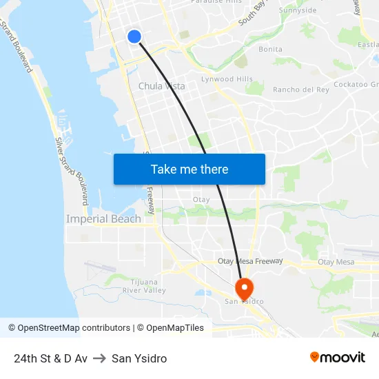 24th St & D Av to San Ysidro map