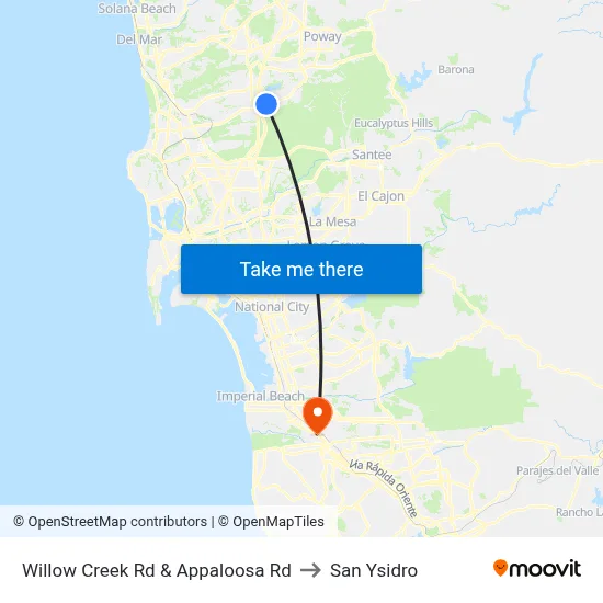 Willow Creek Rd & Appaloosa Rd to San Ysidro map