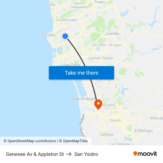 Genesee Av & Appleton St to San Ysidro map