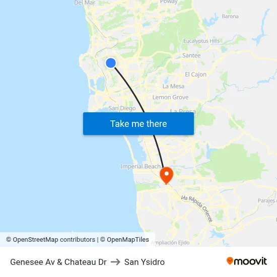 Genesee Av & Chateau Dr to San Ysidro map