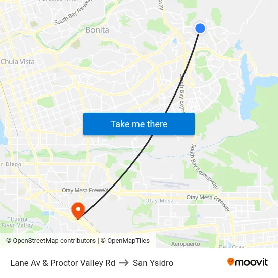 Lane Av & Proctor Valley Rd to San Ysidro map