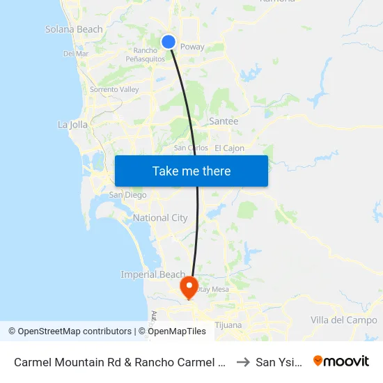 Carmel Mountain Rd & Rancho Carmel Dr (S) to San Ysidro map