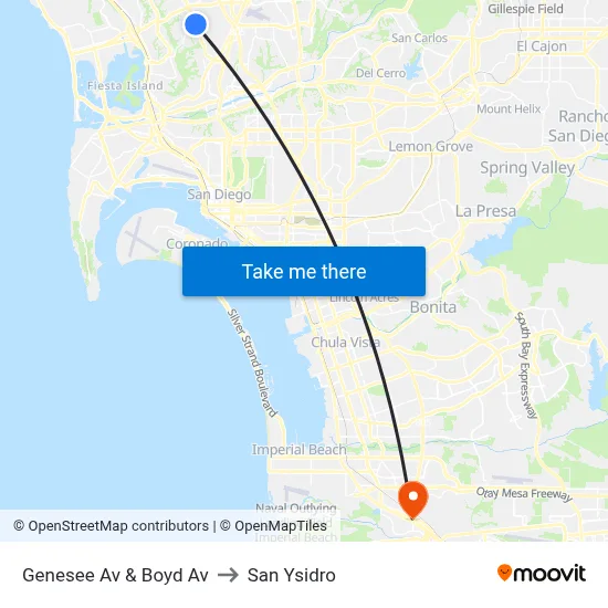 Genesee Av & Boyd Av to San Ysidro map