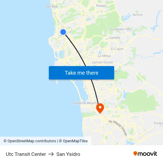 Utc Transit Center to San Ysidro map