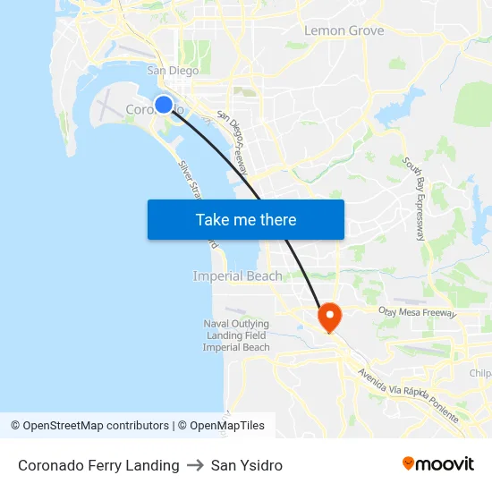 Coronado Ferry Landing to San Ysidro map