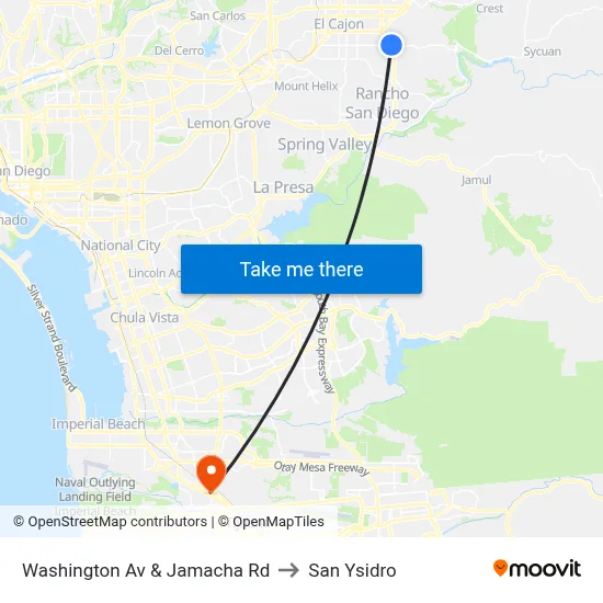 Washington Av & Jamacha Rd to San Ysidro map
