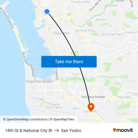 18th St & National City Bl to San Ysidro map
