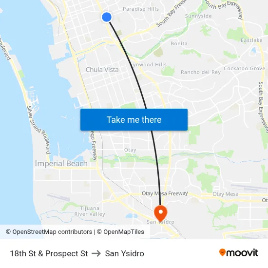 18th St & Prospect St to San Ysidro map