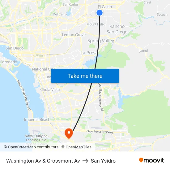 Washington Av & Grossmont Av to San Ysidro map
