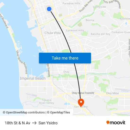 18th St & N Av to San Ysidro map