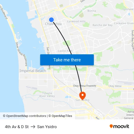 4th Av & D St to San Ysidro map