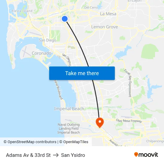 Adams Av & 33rd St to San Ysidro map