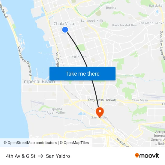 4th Av & G St to San Ysidro map