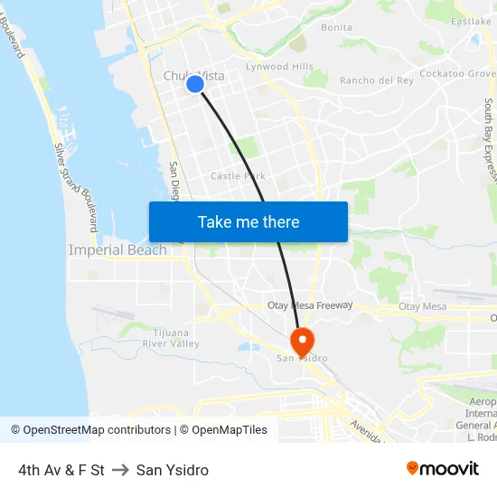4th Av & F St to San Ysidro map