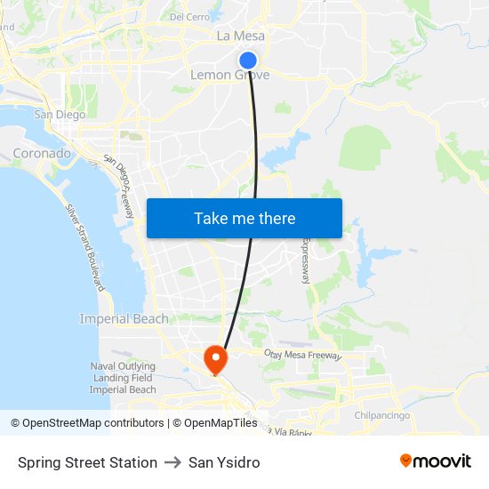 Spring Street Station to San Ysidro map