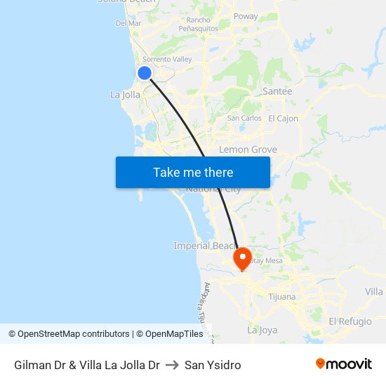 Gilman Dr & Villa La Jolla Dr to San Ysidro map