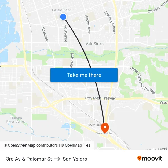 3rd Av & Palomar St to San Ysidro map