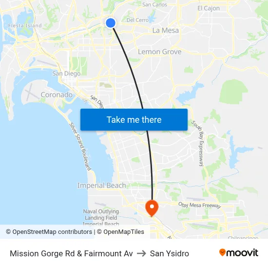 Mission Gorge Rd & Fairmount Av to San Ysidro map
