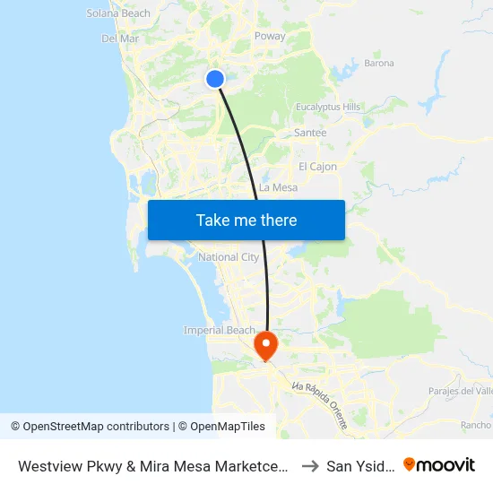 Westview Pkwy & Mira Mesa Marketcenter to San Ysidro map