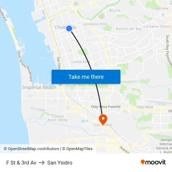F St & 3rd Av to San Ysidro map
