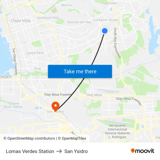 Lomas Verdes Station to San Ysidro map
