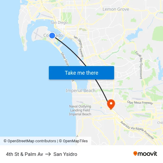 4th St & Palm Av to San Ysidro map