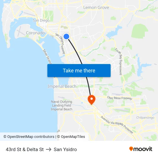 43rd St & Delta St to San Ysidro map