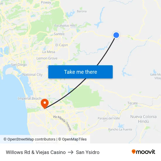 Willows Rd & Viejas Casino to San Ysidro map