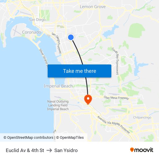 Euclid Av & 4th St to San Ysidro map