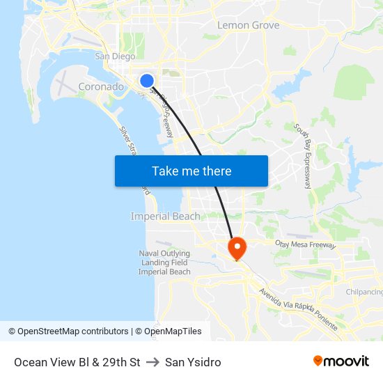 Ocean View Bl & 29th St to San Ysidro map