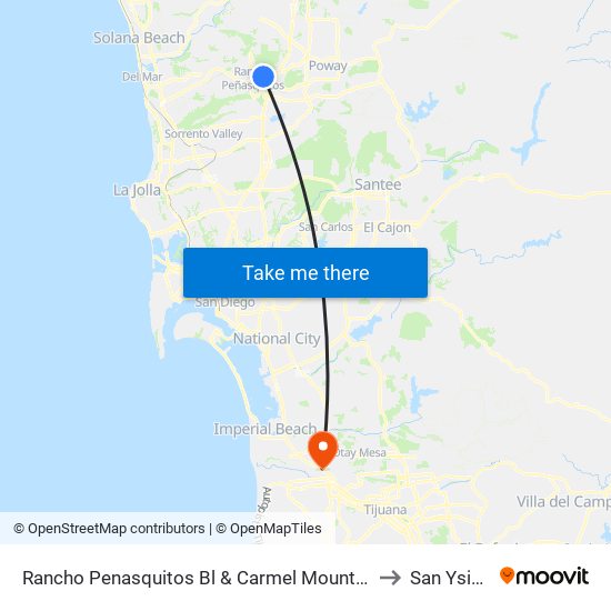 Rancho Penasquitos Bl & Carmel Mountain Rd to San Ysidro map