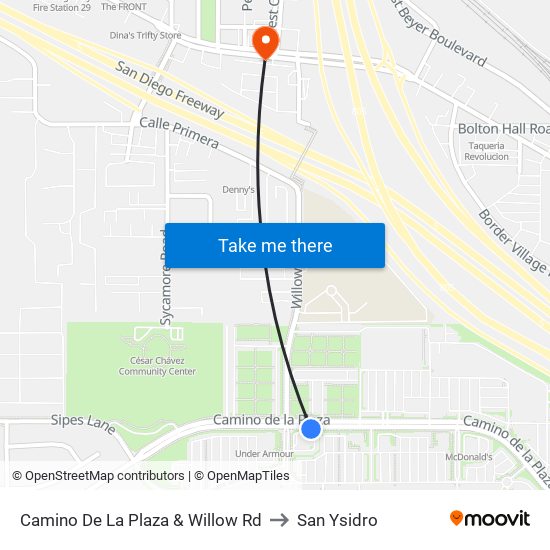 Camino De La Plaza & Willow Rd to San Ysidro map