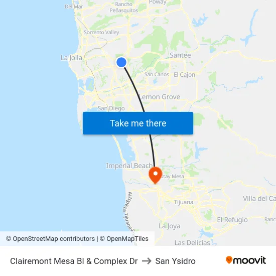 Clairemont Mesa Bl & Complex Dr to San Ysidro map
