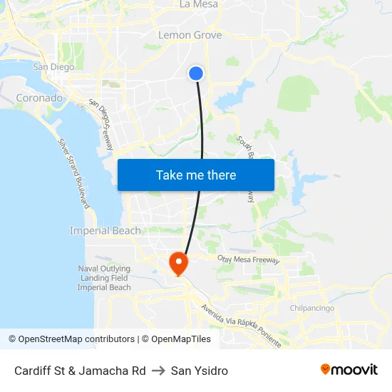 Cardiff St & Jamacha Rd to San Ysidro map