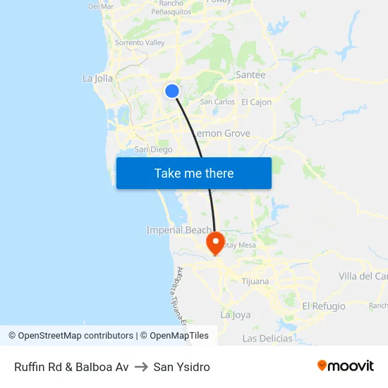 Ruffin Rd & Balboa Av to San Ysidro map