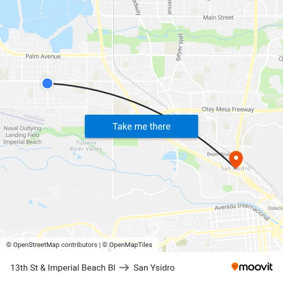 13th St & Imperial Beach Bl to San Ysidro map