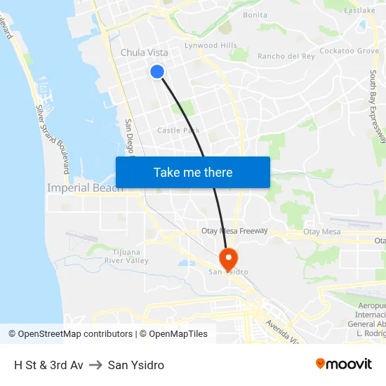 H St & 3rd Av to San Ysidro map