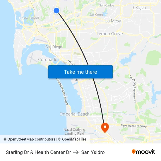 Starling Dr & Health Center Dr to San Ysidro map