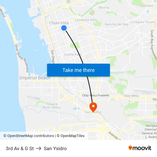 3rd Av & G St to San Ysidro map