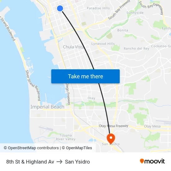 8th St & Highland Av to San Ysidro map