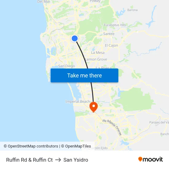 Ruffin Rd & Ruffin Ct to San Ysidro map