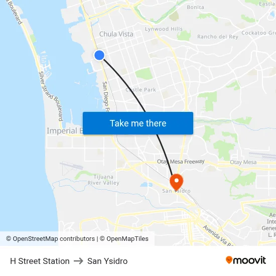 H Street Station to San Ysidro map