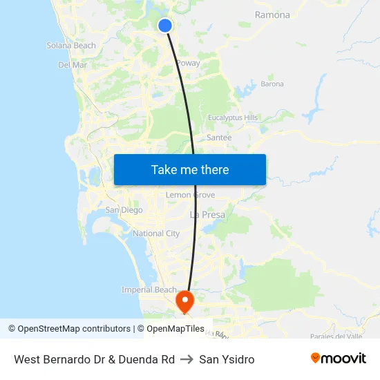 West Bernardo Dr & Duenda Rd to San Ysidro map