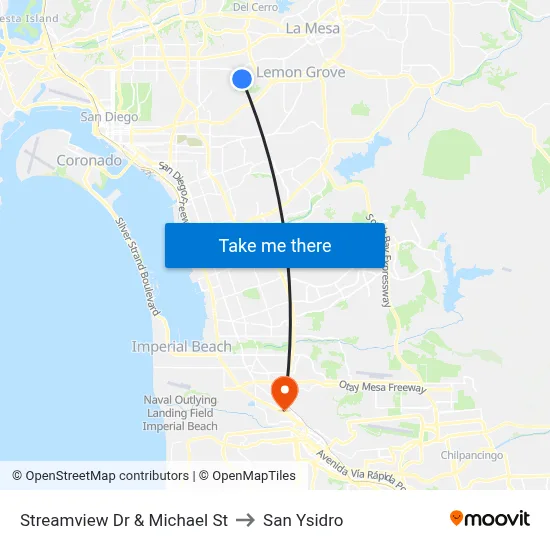 Streamview Dr & Michael St to San Ysidro map